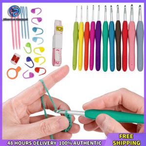Crochet Hooks Set Yarn Knitting Needles with Case Blunt Knitting Needles Ergonomic Handle 11 Sizes for Mom Grandma Gifts