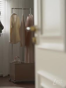 Nordic Mobile Clothes Rack Bedroom Stainless Steel Shelf Hanger Coat Laundry  Luxury Bedside Storage Cabinet w Wheels