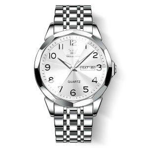 OLEVS 9970 Waterproof Business Watch For Men Stainless Steel Band Quartz Men Wristwatches Calendar Week Display