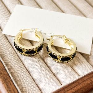 Fashionable Ring Gift 年新款潮黑色锆石气质耳环女高级感水晶耳圈轻奢气质法式耳扣