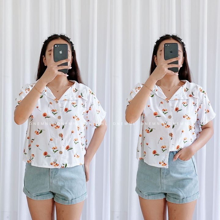 DNEMNLPH Buttondown Polo Crop top For Women Trendy Korean Inspired Fashion Basic Linen Lazada PH