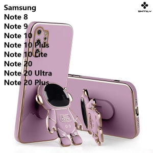 For Samsung Galaxy Note 8/Note 9/Note 10/Note 10 Plus/Note 10 Lite/Note 20/Note 20 Ultra/Note 20 Plus Luxury Astronaut Stand Mobile Phone Case Fashion Cute Electroplated Soft Silicone TPU Mobile Phone Cover