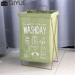 Giỏ đựng đồ giặt có thể gấp lại có tay cầm - Giỏ đựng đồ chống thấm nước có khung sắt Giỏ đựng quần áo lớn có thể gấp lại (Chất liệu vải lanh)