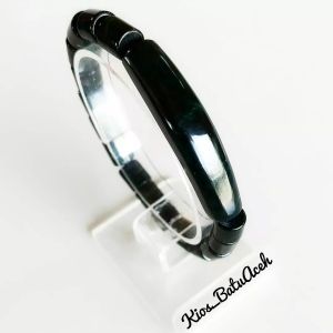 Gelang Batu Giok Hitam Black Jade Original Asli Aceh Tabung Cutting Plat Slim