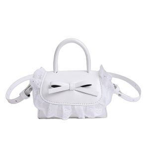INAPO Small Bow Coin Purses PU Leather Ruffle Shoulder Bag Simple Sweet Crossbody Wallet Female
