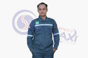 wearpack ATASAN kemeja safety warna ABU POLOS sleting lengan panjang