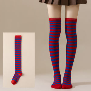 Striped Knee-High Stockings Christmas Ornaments Socks Christmas Decorations High Socks Japanese Style Over The Knee Students Socks
