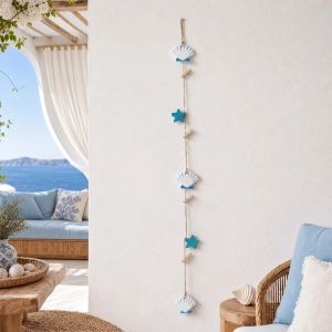 UMBRAULI Ocean Themed Hanging Photo Clip Mediterranean Style Star and Seashell Picture Hanging Decor Creative Wooden Photo Collage Frame Home Wall Decorations