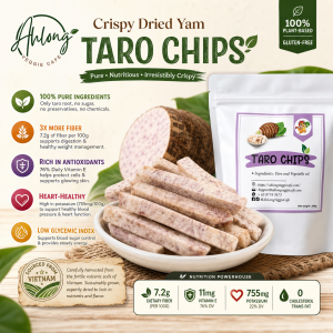 Ah Long Veggie Cafe Crispy Dried Yam Taro Chips Natural Taste 200g Trans fat Free No Sugar or Preservatives added Crispy and Delicious Healthy and Nutritious Perfect Snack