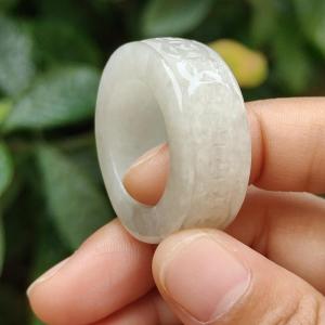 Quality White Natural Type A Jadeite Jade crafted with many coins as Ring with Finger size 21 mm QIC approved labs certificate weigh 22.07 grams measurement 12.5 * 6.7 mm (ring6)
