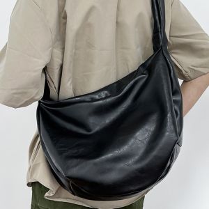 ANGY แบบญี่ปุ่น กระเป๋าสะพายหนัง PU หลายฟังก์ชัน ความจุขนาดใหญ่ กระเป๋าสะพายข้าง ง่าย ผ้าสีพื้น กระเป๋าเกี๊ยวชาย สำหรับทุกเพศ