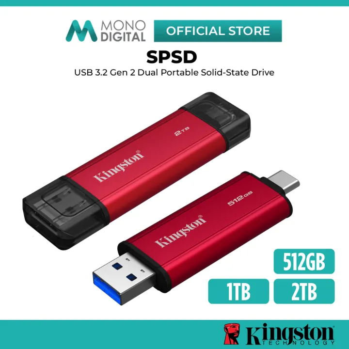 KINGSTON USB 3.2 GEN 2 DUAL PORTABLE SOLID-STATE DRIVE SPSD WITH USB TYPE-A & TYPE-C CONNECTORS AND DURABLE METAL CASING - 512GB / 1TB / 2TB