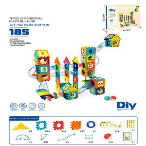 185/269PCS Marble Run Toy House Building Block Ball Rolling Sliding Track 6CMx6CM Toy for Kids 3-12