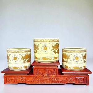 Bộ đồ thờ men vàng RỒNG VIỆT gốm Bát Tràng cao cấp rồng phượng tinh xảo cho ban thần tài gia tiên