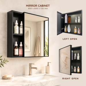 GLOREX (60x60) Bathroom Cabinet with Mirror Box Large Storage Mirror Cabinet Kabinet Cermin Mirror Box with Shelf IKEA