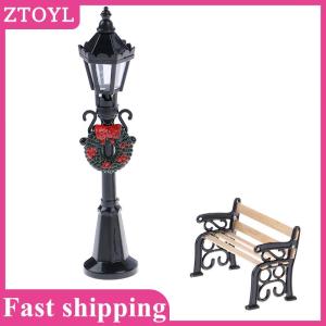 ZTOYL💝 1 12 Dollhouse Miniature Christmas Park Street Lamp & Bench Doll Garden Decor