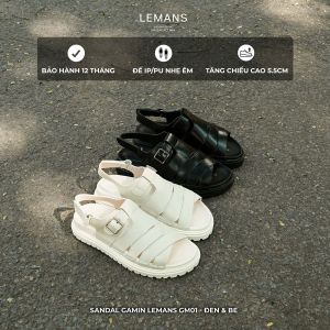 Dép Sandal Quai Đan nam LEMANS Tăng Chiều Cao GM1.01 màu Đen&Be  đế thơm 2 lớp 5.4cm - BH12 tháng