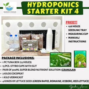 HYDROPONICS STARTER KIT 4 - GRANULAR NUTRIENT SOLUTION/TUNABOX 15HOLES/4KINDS OF LETTUCE SEEDS/WITH MANUAL
