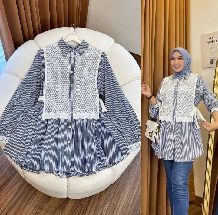 ATASAN KEMEJA  WANITA TERBARU ARUNI BLOUSE SALUR KOMBINASI BRUKAT PREMIUM