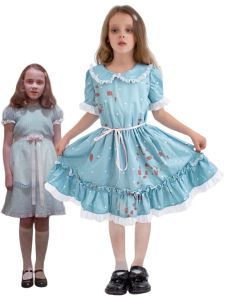 New The Shining Grady Twins Costume for Girls Shining Twins Dress Kids Fancy Dress Up Creepy Halloween Costumes Child Lolita Dress Girls Party Supply