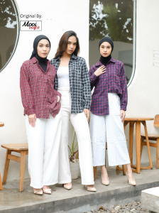 Kemeja Wanita Kekinian Flanel Motif Kotak Kotak Lengan Panjang