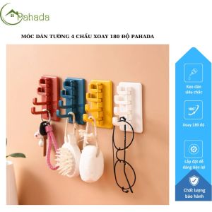 Móc treo đồ dán tường đa năng 4 móc xoay 180 độ PAHADA siêu dính - móc treo chìa khóa vật dụng quần áo tiện lợi