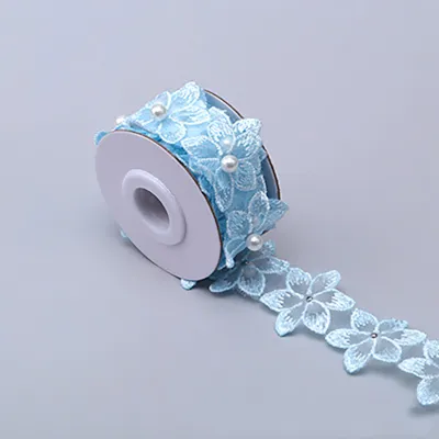 1 Yard Beaded Flower Trim Lace Embroidered Ribbon Clothing Sewing Wedding Dress