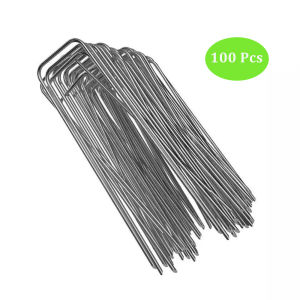 100Pcs Garden Galvanized Landscape Nails U-Type Turf Staples For Securing Fence Tent Barrier Wires