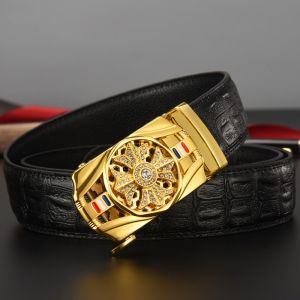 Thắt lưng nam dadây nịt nam vân cá sấu khóa tự động mặt khóa đính đá xoay 360 độ - Thắt lưng da TL03