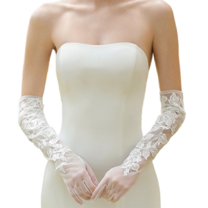 Sheer Net Formal Gloves For Wedding Ensemble Extended Lace Edge Design Comfortable Elasticated Wrist Fit