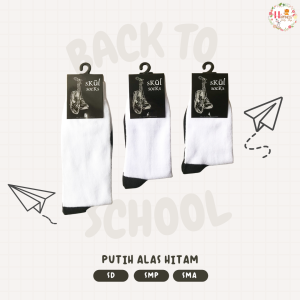 Kaos Kaki Anak Sekolah SD SMP SMA - Putih Alas Hitam - Hitam Full