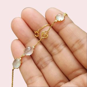 Icy Translucent Jadeite Bracelet – Natural Type A Cabochons 18K Gold Harmony of Elements Sku: 18kp107