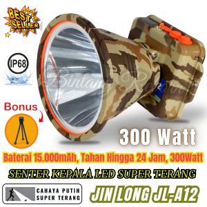 PRODMO// Senter Kepala Super Terang Jin long Jl-A12 Plus Tripod / Senter Led 300w / Senter Kepala 300Watt Super Terang / Senter Kepala Anti Air / HeadLamp 300 Watt Super Terang ~ Bro
