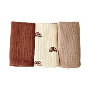 ผ้าเช็ดทำความสะอาดเด็กแรกเกิดผ้าฝ้ายแบบอ่อนโยนผ้าเช็ดตัวสำคัญเวลาอาบน้ำ3ชิ้นสีทึบ/รูปแบบน่ารัก25X25ซม. ดีไซน์ทุกเพศ