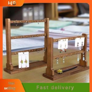 HB Wooden Jewelry Display Stand Necklace Bracelet Key Holder Hook Storage Rack Earring Pin Brooch Holder Stand Organizer