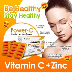 RELUXE ESSENTIALS Power-C Capsules Sodium Ascorbate + Zinc 100s 500mg  | Natural Antioxidant Immunity Booster with Rosehip & Camu-Camu | Collagen Support for Radiant Glowing Skin & Anti-Aging Net Weight 50g