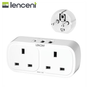 LENCENT UK to EU Euro European Plug Adapter with 1 Type C and 2 USB Ports LENCENT 2 Way Grounded Travel Adapter for Spain Germany France Portugal Greece Russia Netherlands Turkey and more(Type E/F)