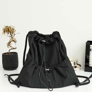 SMVU Korean Style Drawstring  Backpacks Large Capacity Niche Design Shoulder Bag Casual Solid Color Light Soft Nylon Bag Women