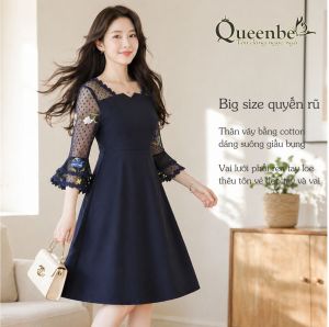 Váy đầm xòe tay loe ren thêu big size Queenbe GLV076