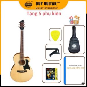 Đàn guitar acoustic DVE70 ghita giá rẻ vô đối dành cho học sinh dây sắt cần thẳng Duy Guitar Store Tặng combo giáo trình bao da capo phụ kiện