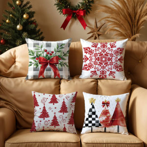 Christmas Pillowcase Single Pack 25 Options 40x40/45x45/50x50cm Red White Christmas Tree Snowflake Bow Pattern Sofa Cushion Cover Winter Home Decoration Pillowcase Gift Decoration Fabric Art