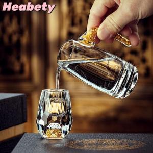 Heabety Luxury Crystal Glass Vodka Glass Sake Shochu Glass Bar Liqueur Double Bottom Gold Foil Glass Tea Cup High-end Gifts Hard Liquor