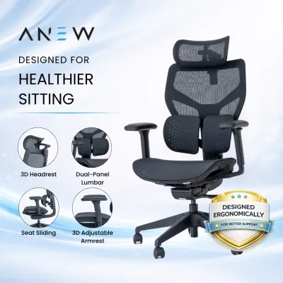 [NEW] ANEW Ace Ergonomic Chair | All-Day Mesh Comfort Dual-Piece Lumbar 3D Armrests Seat Slider 3-Year Warranty