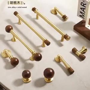 Original Vintage Walnut Brass Handle Antique Cabinet Handle Wood Furniture Accessories Wardrobe Door Handle Wooden