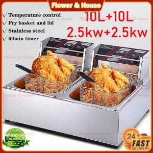 Deep Fryer Electric with Timer Heavy Duty Deep Frying Pan With Strainer Fried Chicken Fries Deep Fryer French Fries 20L Stainless steel Large capacity