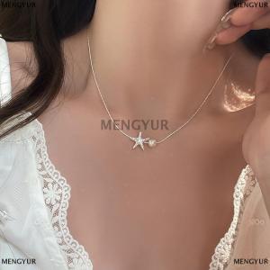 [COD] MENGYUR Fashion Bright Silver Starfish Pearl Necklace Pendant Clavicle Chain Jewelry Accessories For Wedding Party Women Girls Gifts