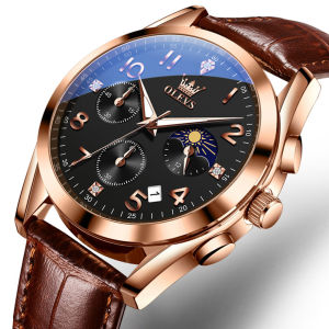 OLEVS 2890 Waterproof Leather Band Watch For Men Quartz Sport Men Wristwatches Luminous Chronograph Small Second hand