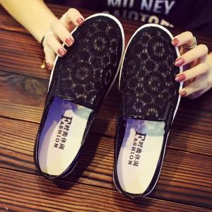 Women Korean Fashion Mesh Breathable Slip On Half Shoes Lightweight Flat Casual Black Rubber Shoes For Women On Sale