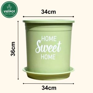 Chậu nhựa trồng cây VIETPOT size lớn 34x36cm 6.6gal Sweet home trồng hoa kiểng để sân vườn nhà.