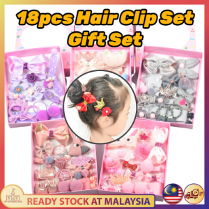 18pcs Set GirlsHair Accessories Set with Hair Clip Ribbon Bows Barrettes Hairpins Set 18Pcs Headwear Set Kids Baby Bows Crown Hair Clips Girls Barrettes Elastic Hair Bands with Gift Box Baby girl Hair Accessories